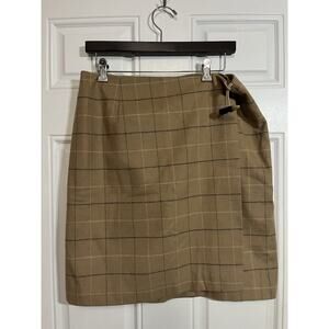 Wool Plaid Wrap Skirt Brown Beige Women’s 14 Classic Fall Workwear Talbots